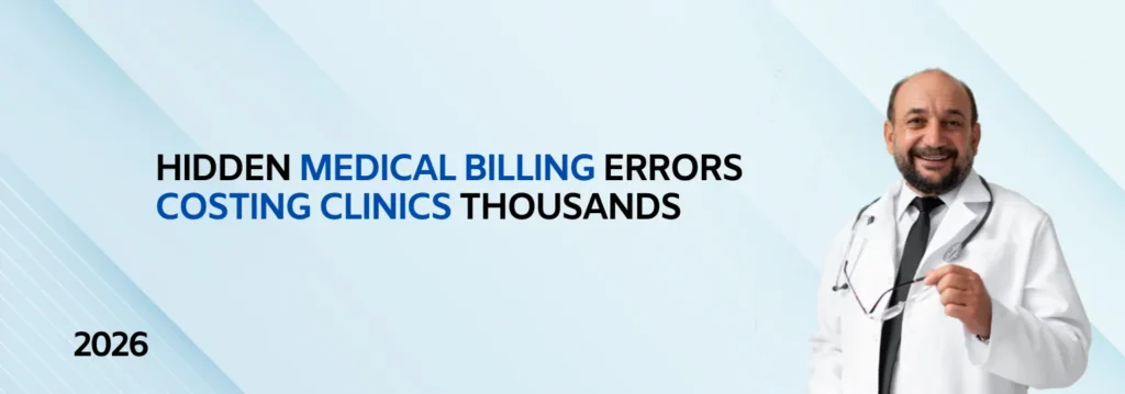 This illustration is defining hidden medical billing errors are costing clinics thousands in lost revenue due to common mistakes like undercoding, duplicate charges, and insurance claim denials within the healthcare revenue cycle, highlighting critical issues in medical practice management, outpatient billing audits, and physician reimbursement that require effective financial solutions