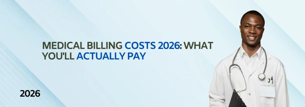 Medical billing costs 2026 infographic showing what providers actually pay for revenue cycle management services including percentage models flat fees and hidden charges to avoid