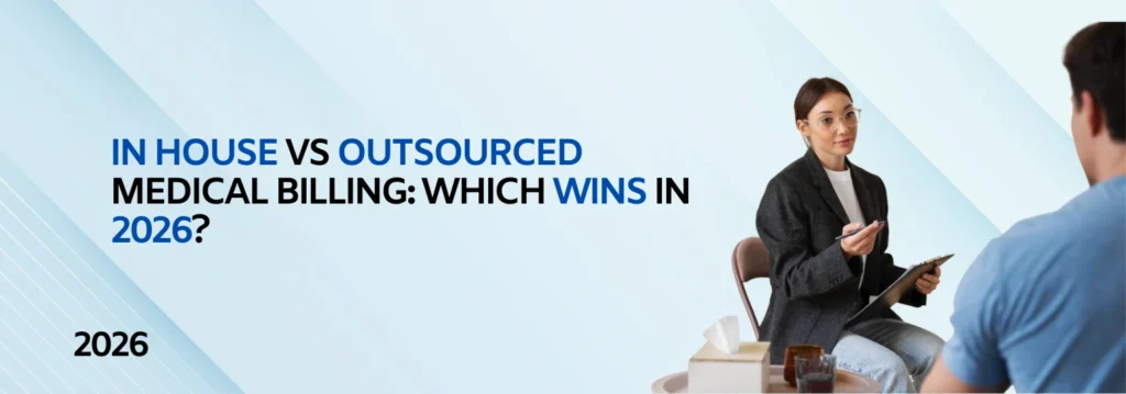 In-house vs outsourced medical billing comparison 2026 infographic showing which model wins for clinics based on costs revenue impact and profitability factors